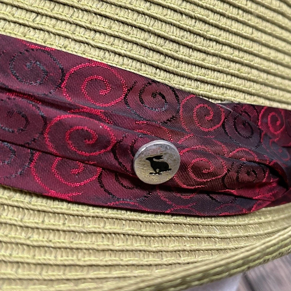 Peter Grimm Fedora Hat Men S/M Green Straw Trilby Burgundy Band Summer Sun Beach